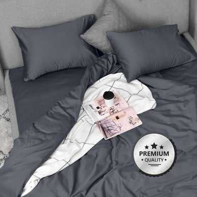 Комплект постільної білизни IDEIA полуторний 145х215 сатин бавовна преміум т/сірий