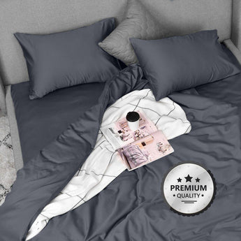 Комплект постільної білизни IDEIA євро 200х220 см, сатин, 100% бавовна, преміум, темно-сірий