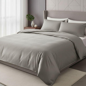 Комплект постільної білизни IDEIA євро 200х220 сатин бавовна преміум сірий/беж