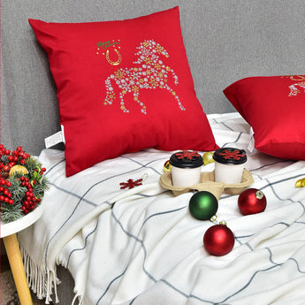 Подушка декоративна 50х50 см різдвяна Коник Щастя IDEIA, символ 2026 року червона