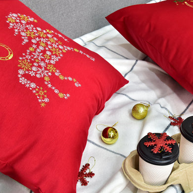 Подушка декоративна 50х50 см різдвяна Коник Щастя IDEIA, символ 2026 року червона