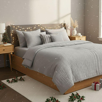 Комплект постільної білизни полуторний Cloud Dream IDEIA жатка, у подарунковому пакованні сірий/беж