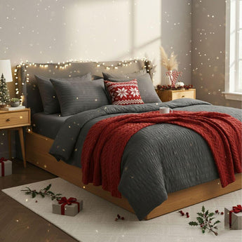 Комплект постільної білизни євро Cloud Dream IDEIA жатка, у подарунковому пакованні т/сірий