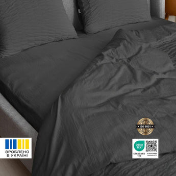 Комплект постільної білизни євро Cloud Dream IDEIA жатка, у подарунковому пакованні т/сірий