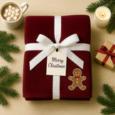 Плед покривало велсофт 170х210 см супер м'який з вишивкою різдвяний бордо печиво