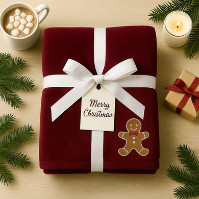 Плед покривало велсофт 170х210 см супер м'який з вишивкою різдвяний бордо печиво