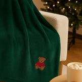 Плед покривало велсофт 170х210 см супер м'який з вишивкою різдвяною смарагд Ведмедик