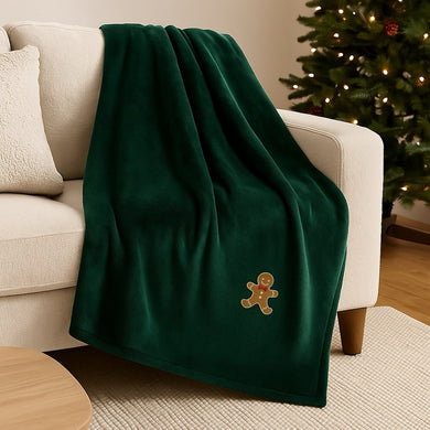 Плед покривало велсофт 170х210 см супер м'який з вишивкою різдвяною смарагд печиво