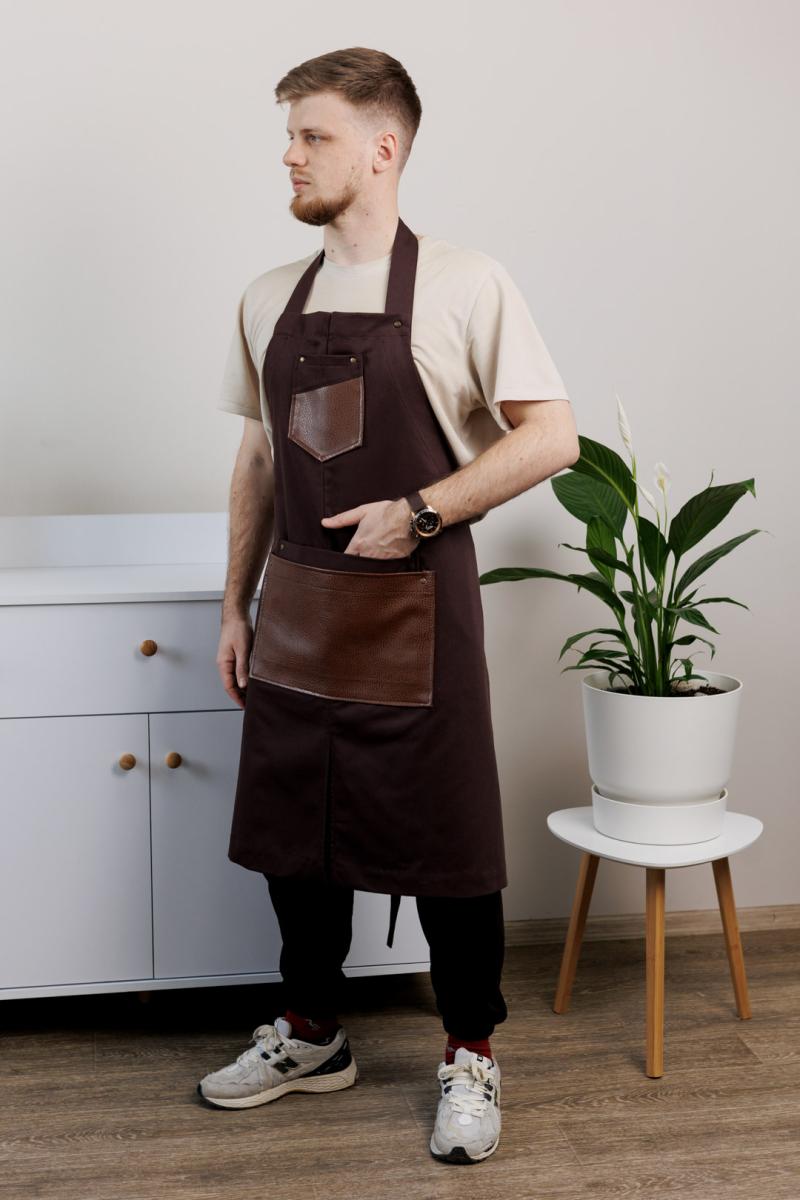 Фартух чоловічий зі шкіряним декором коричневий ПРОВАНС, 85x90см 044773