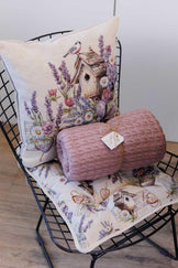 Декоративна гобеленова подушка Лавандовий садочок пташка на шпаківні ПРОВАНС, 45х45см 044310