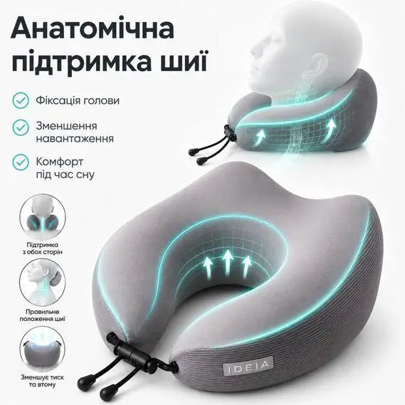Подушка дорожня ортопедична IDEIA TRAVEL Premium 27х26х17 см рогалик з ефектом пам'яті у подарунковій коробці з кейсом