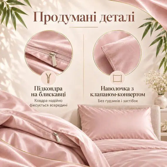 Комплект постільної білизни Євро IDEIA Bamboo сатин зі 100% бамбука, 300 ТС, підковдра 200х220, простирадло 220х240, наволочки