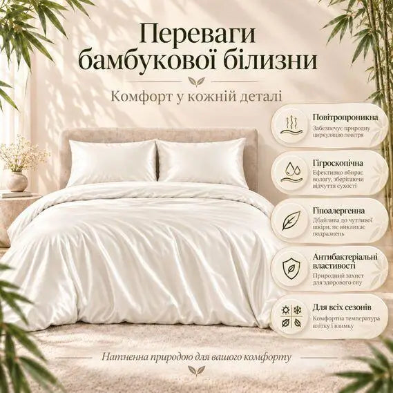 Комплект постільної білизни Євро IDEIA Bamboo сатин зі 100% бамбука, 300 ТС, підковдра 200х220, простирадло 220х240, наволочки