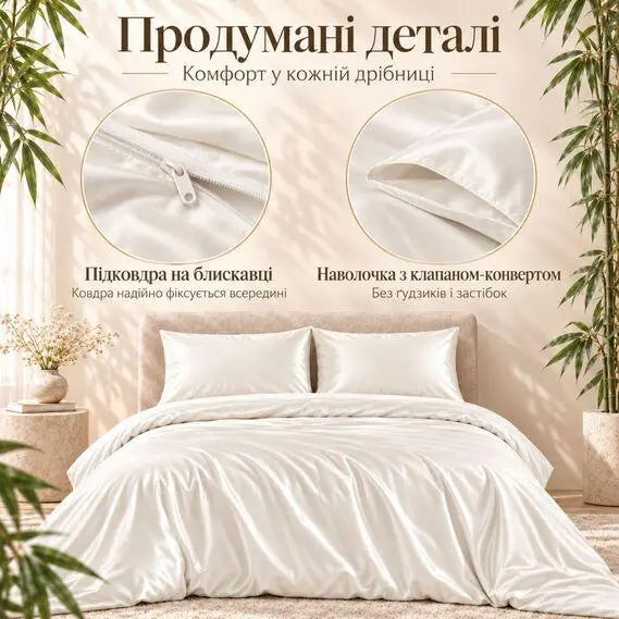 Комплект постільної білизни Євро IDEIA Bamboo сатин зі 100% бамбука, 300 ТС, підковдра 200х220, простирадло 220х240, наволочки