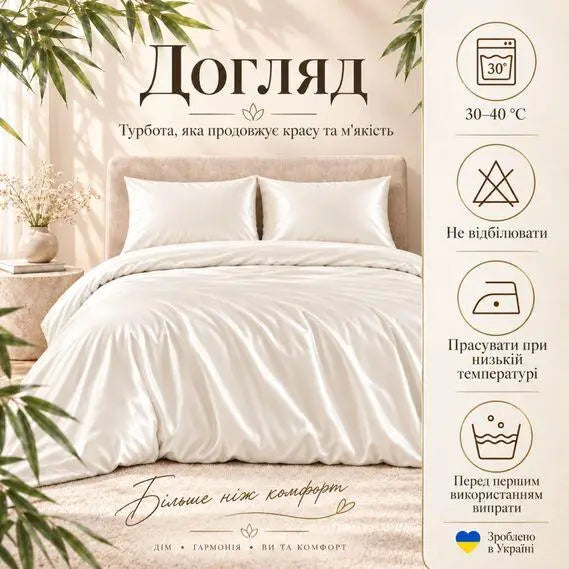 Комплект постільної білизни Євро IDEIA Bamboo сатин зі 100% бамбука, 300 ТС, підковдра 200х220, простирадло 220х240, наволочки
