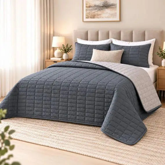 Покривало двостороннє Stone Grey IDEIA 220х240 см, мікрофібра т/сіре/сіре