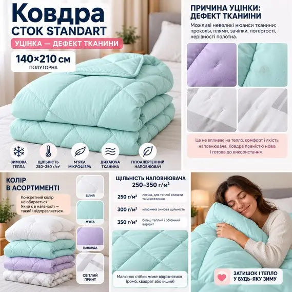 Ковдра сток STANDART 140х210 см, 250–350 г/м2, мікрофібра, уцінка – дефект тканини, фото 2