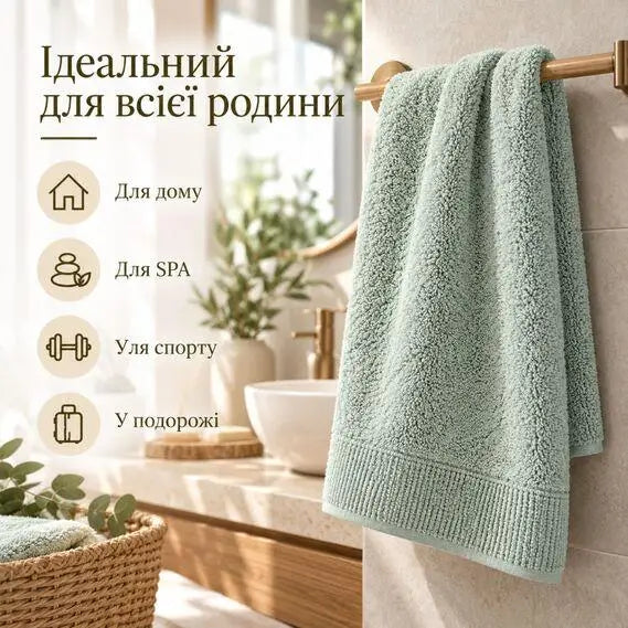 Рушник махровий 50х90 см IDEIA 600 г/м2 для рук та обличчя натуральна бавовна м`ята
