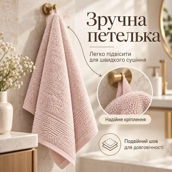 Рушник махровий 50х90 см IDEIA 600 г/м2 для рук та обличчя натуральна бавовна пудра