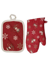 Набір новорічний рукавичка та прихватка для кухні Дзвіночки на червоному ПРОВАНС, 32х20см 038517
