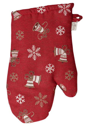 Набір новорічний рукавичка та прихватка для кухні Дзвіночки на червоному ПРОВАНС, 32х20см 038517