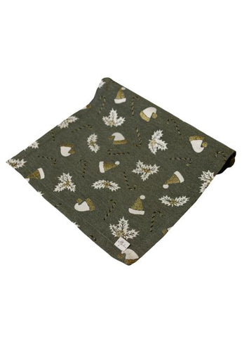 Доріжка новорічна на стіл Шапочки на зеленому ПРОВАНС, 40х180см 036826