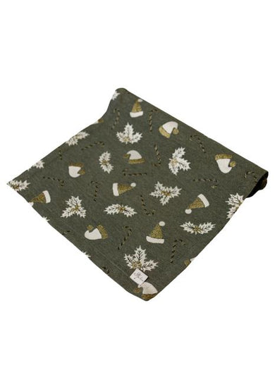 Доріжка новорічна на стіл Шапочки на зеленому ПРОВАНС, 40х180см 036826