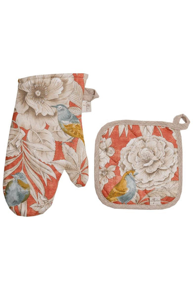 Кухонний набір рукавиця+прихватка Пташка на теракоті ПРОВАНС, 32х16см, 20х20см 034835