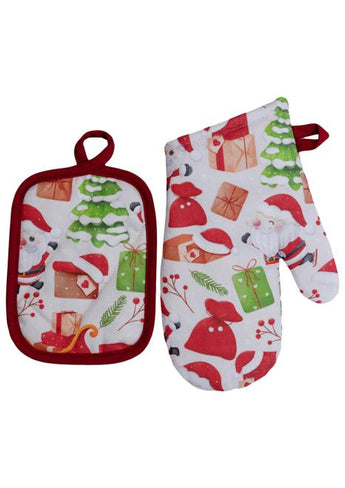 Набір рукавичка та прихватка Санта на білому ПРОВАНС, 27х18см 035793