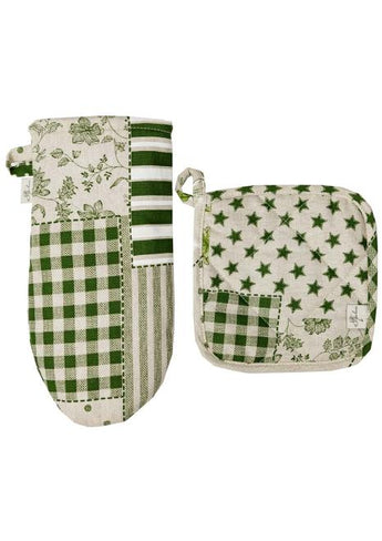 Набір рукавичка та прихватка Печворк зелений ПРОВАНС, 32х20см 034966