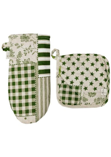 Набір рукавичка та прихватка Печворк зелений ПРОВАНС, 32х20см 034966