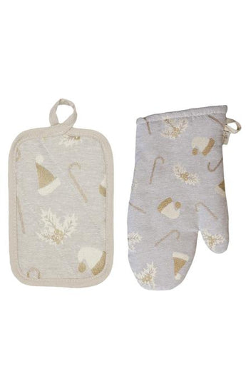 Набір новорічний рукавичка та прихватка для кухні Шапочки на бежевому ПРОВАНС, 32х20см 038518
