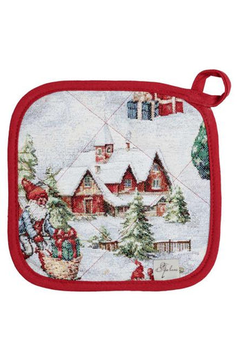Гобеленова кухонна новорічна прихватка з велюром Снігова зима ПРОВАНС, 20х20см 037839