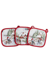 Гобеленова кухонна новорічна прихватка з велюром Снігова зима ПРОВАНС, 20х20см 037839