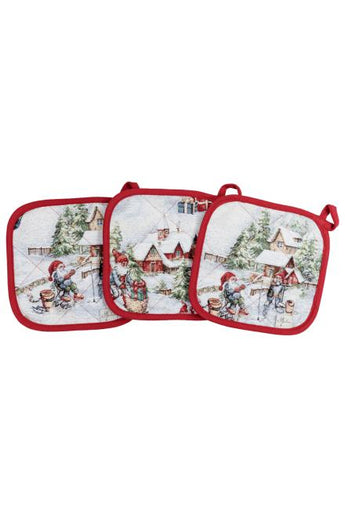 Гобеленова кухонна новорічна прихватка з велюром Снігова зима ПРОВАНС, 20х20см 037839