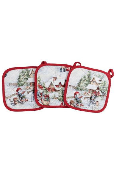 Гобеленова кухонна новорічна прихватка з велюром Снігова зима ПРОВАНС, 20х20см 037839