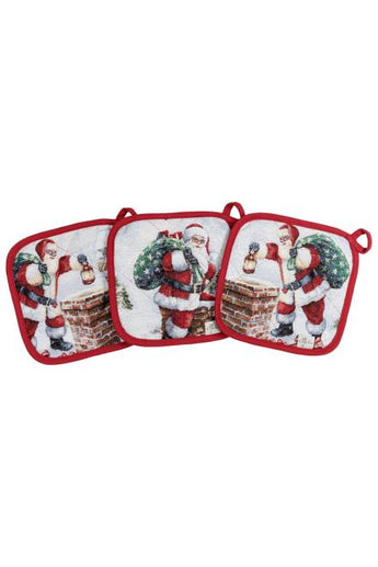 Гобеленова кухонна новорічна прихватка з велюром Санта Снігова зима ПРОВАНС, 20х20см 038050