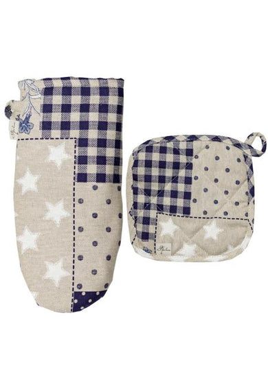 Набір рукавичка та прихватка Печворк синій ПРОВАНС, 32х20см 034968
