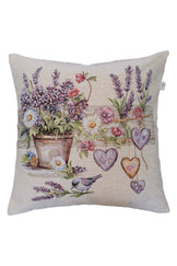 Декоративна гобеленова наволочка Лавандовий садочок пташка в квітах ПРОВАНС, 45х45см 044304