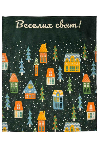 Новорічний вафельний рушник Зимові хатинки ПРОВАНС, 45х60 см 042986