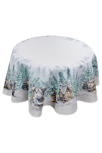 Новорічна кругла гобеленова скатертина Казкові гноми ПРОВАНС, D136см 038457