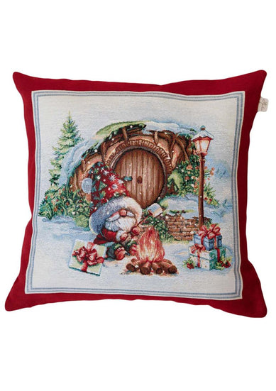 Подушка декоративна новорічна Гном біля коричневої двері ПРОВАНС, 45х45см 037185