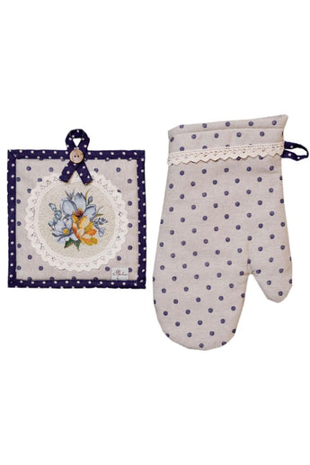 Набір рукавичка та прихватка Вінтаж сині горошки ПРОВАНС, 32х18см 039337