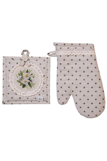Набір рукавичка та прихватка Вінтаж зелені горошки ПРОВАНС, 32х18см 039338