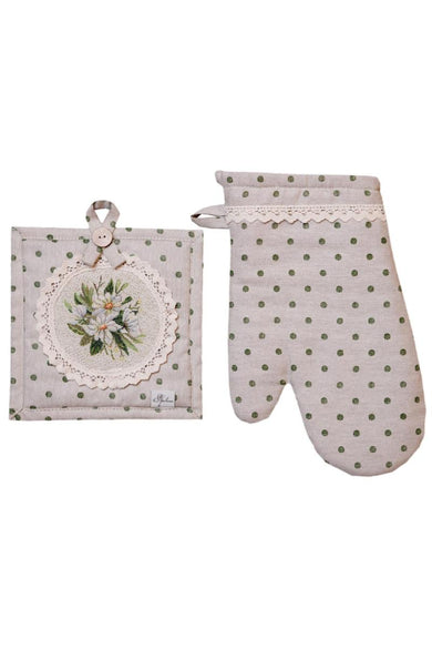 Набір рукавичка та прихватка Вінтаж зелені горошки ПРОВАНС, 32х18см 039338
