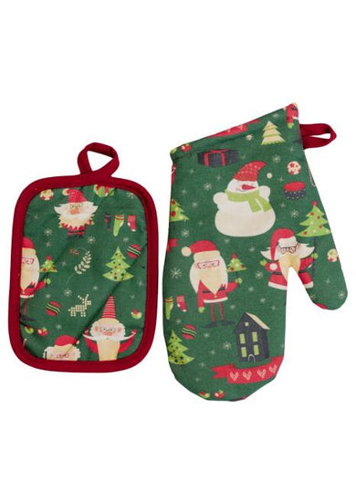 Набір рукавичка та прихватка Санта на зеленому ПРОВАНС, 27х18см 035795