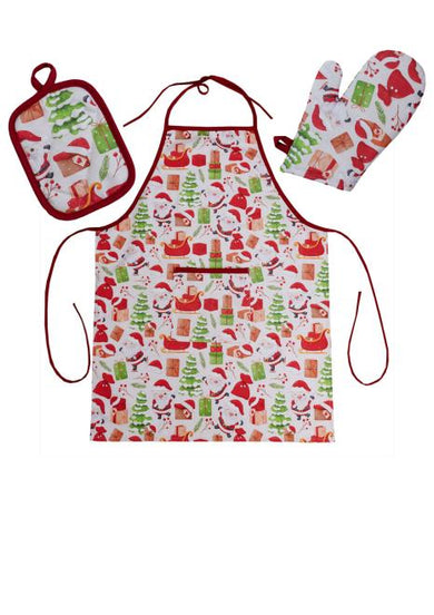 Набір новорічний 3 од рукавичка,прихватка та фартух Санта на білому ПРОВАНС, 31х20 см 038522