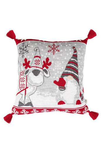 В'язана новорічна подушка Веселі гноми ПРОВАНС, 45х45см 037491