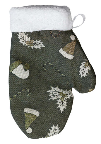 Декоративна новорічна рукавиця Шапочки на зеленому ПРОВАНС, 26х18см 037554