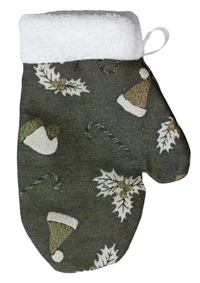 Декоративна новорічна рукавиця Шапочки на зеленому ПРОВАНС, 26х18см 037554